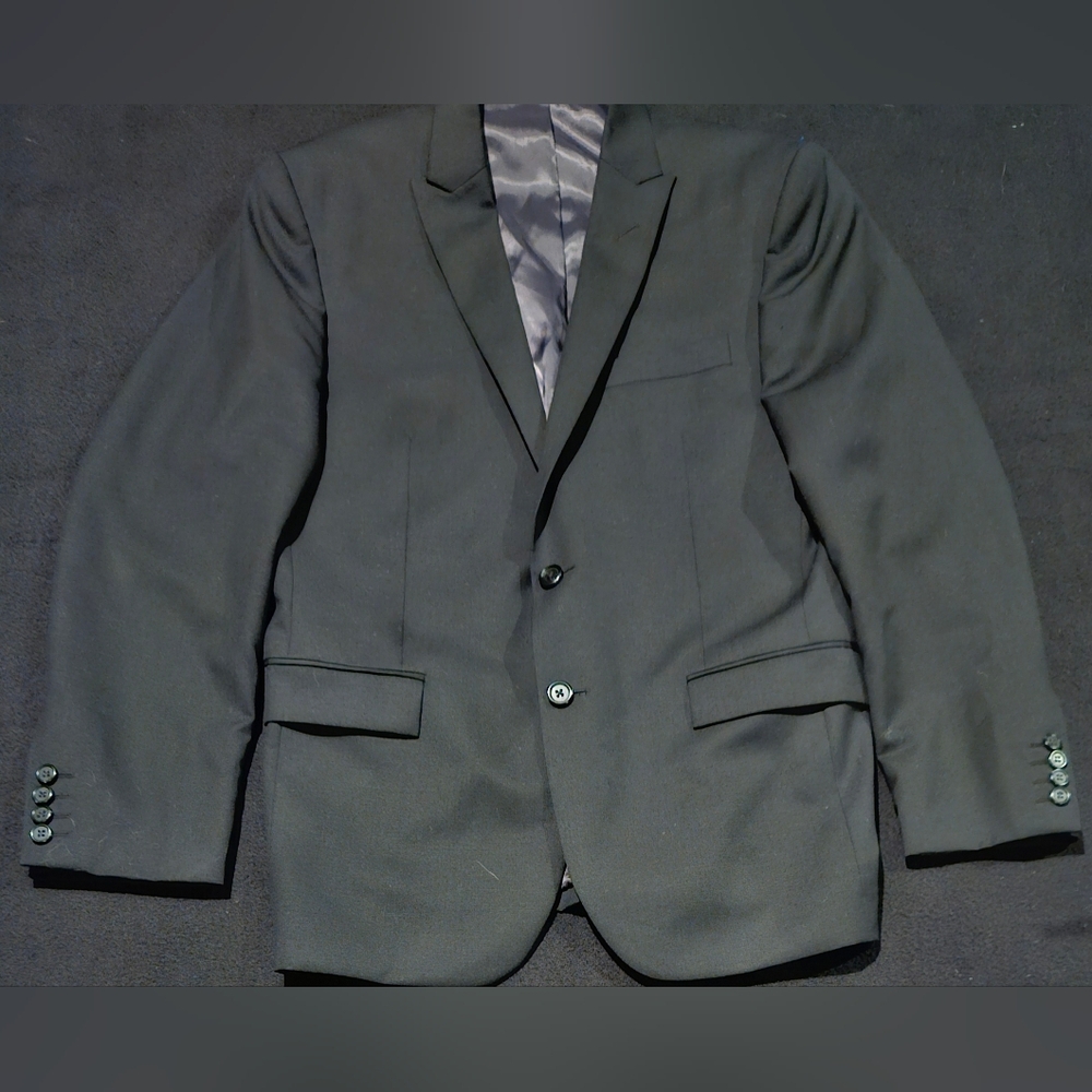 EGARA MENS BLACK SLIM FIT 100% WOOL  SUIT JACKET SPORT COAT 42R